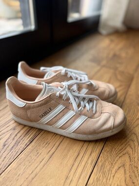 adidas Gazelle Suede Sneakers in Pale Pink and White